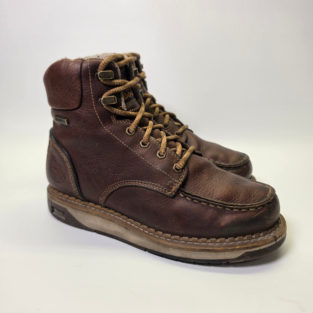 Georgia Boot Work Boots Mens 7.5W Brown Leather Waterproof Moc Toe Utility Flaw